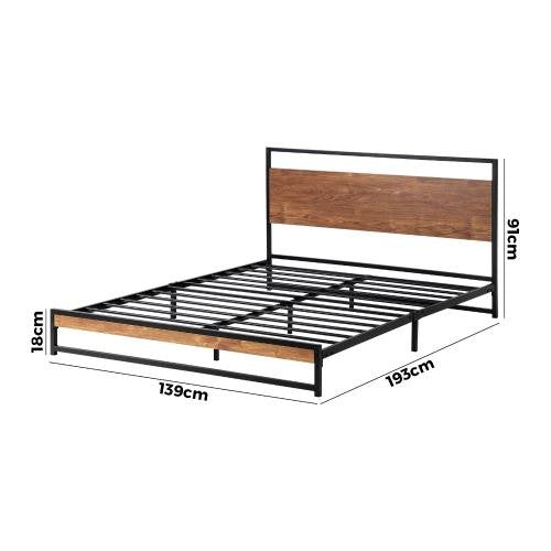 MBF-MODERN-D-BK Oikiture Metal Bed Frame Double Size Wooden