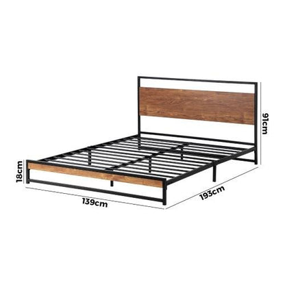 MBF-MODERN-D-BK Oikiture Metal Bed Frame Double Size Wooden