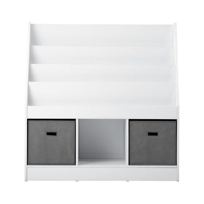 ST-KID-BINS-A43-WHGY Oikiture Kids Bookshelf Toy Box Organiser Display Shelf