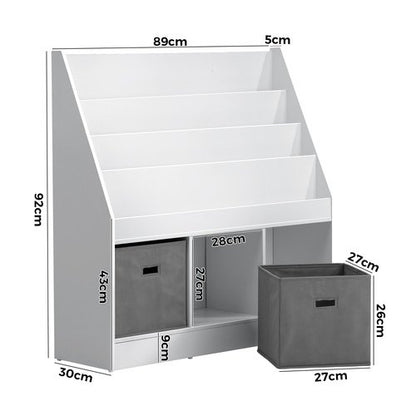 ST-KID-BINS-A43-WHGY Oikiture Kids Bookshelf Toy Box Organiser Display Shelf