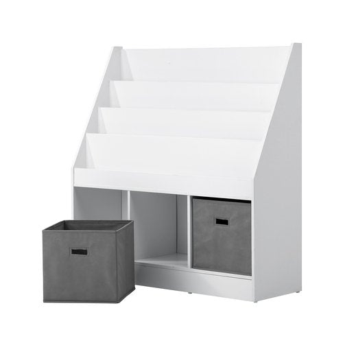 ST-KID-BINS-A43-WHGY Oikiture Kids Bookshelf Toy Box Organiser Display Shelf