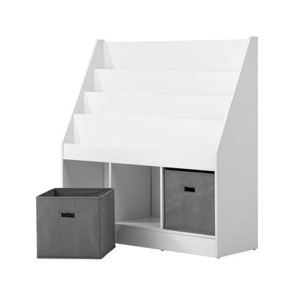 ST-KID-BINS-A43-WHGY Oikiture Kids Bookshelf Toy Box Organiser Display Shelf