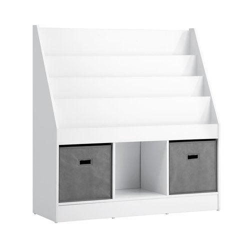 ST-KID-BINS-A43-WHGY Oikiture Kids Bookshelf Toy Box Organiser Display Shelf