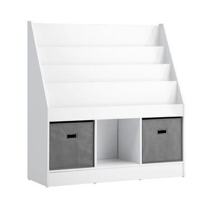 ST-KID-BINS-A43-WHGY Oikiture Kids Bookshelf Toy Box Organiser Display Shelf