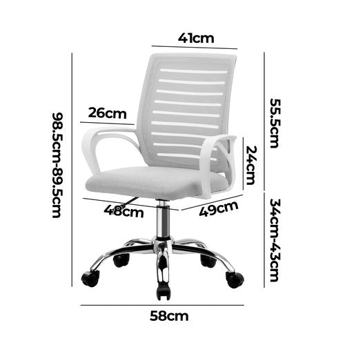 OCH-HD-STRIPE-WH Oikiture Mesh Office Chair Breathable Backrest White
