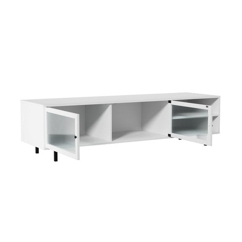 EU-UNIQ-03-WH-AB Oikiture TV Cabinet Tempered-glass Doors Storage Shelf
