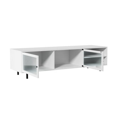 EU-UNIQ-03-WH-AB Oikiture TV Cabinet Tempered-glass Doors Storage Shelf