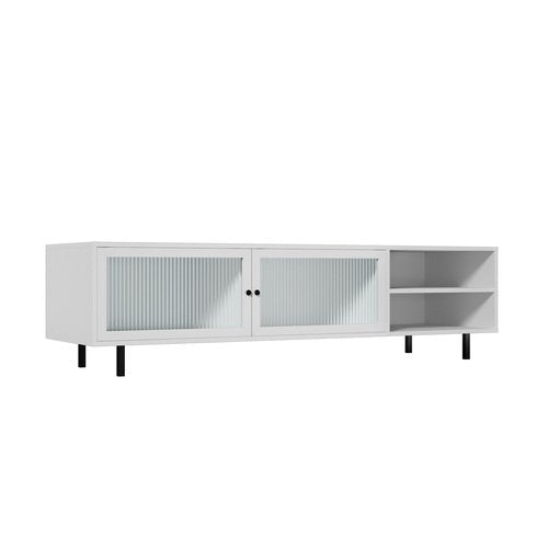 EU-UNIQ-03-WH-AB Oikiture TV Cabinet Tempered-glass Doors Storage Shelf