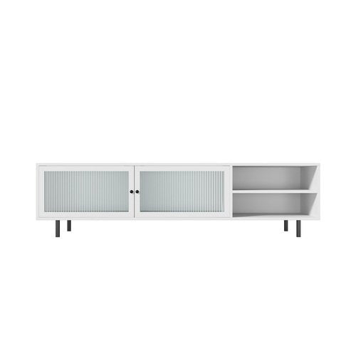 EU-UNIQ-03-WH-AB Oikiture TV Cabinet Tempered-glass Doors Storage Shelf