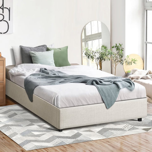 BF-B-TOTI-KS-BG-AB Beige Aldan Gas Lift Storage King Single Bed Base