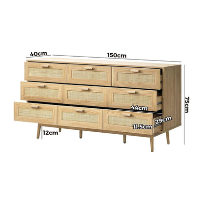 COD-A7-9D-WD-AB Oikiture 9-Door Rattan Chest of Drawers Nine Drawers Lowboy Storage Cabinet wood