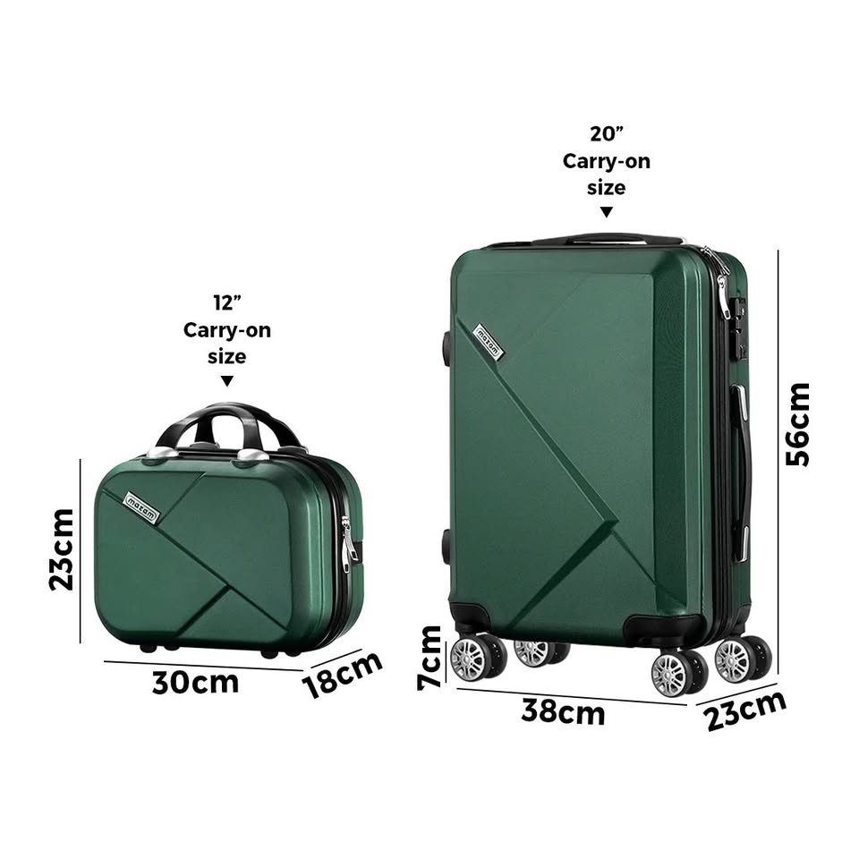 LGS-A2-2PCS-GN Mazam 2pc Carry On Luggage Set Wheeled Suitcase TSA Lock Hard Case green
