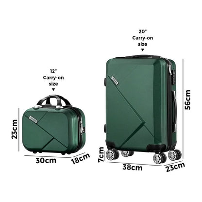 LGS-A2-2PCS-GN Mazam 2pc Carry On Luggage Set Wheeled Suitcase TSA Lock Hard Case green