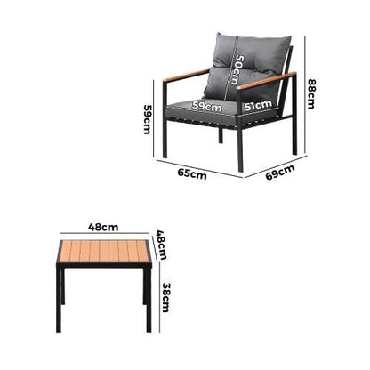 OPS-3-SIRRU-GY Livsip 3PCS Outdoor Set Armchairs & Table with Cushions