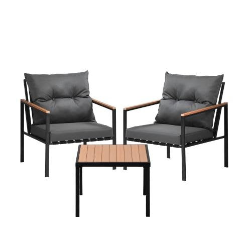 OPS-3-SIRRU-GY Livsip 3PCS Outdoor Set Armchairs & Table with Cushions