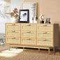 COD-A7-9D-WD-AB Oikiture 9-Door Rattan Chest of Drawers Nine Drawers Lowboy Storage Cabinet wood