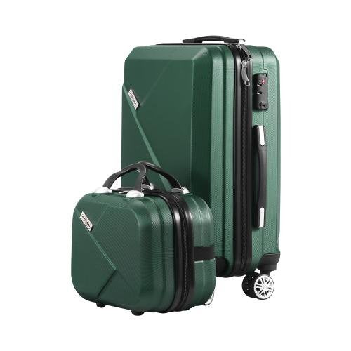 LGS-A2-2PCS-GN Mazam 2pc Carry On Luggage Set Wheeled Suitcase TSA Lock Hard Case green