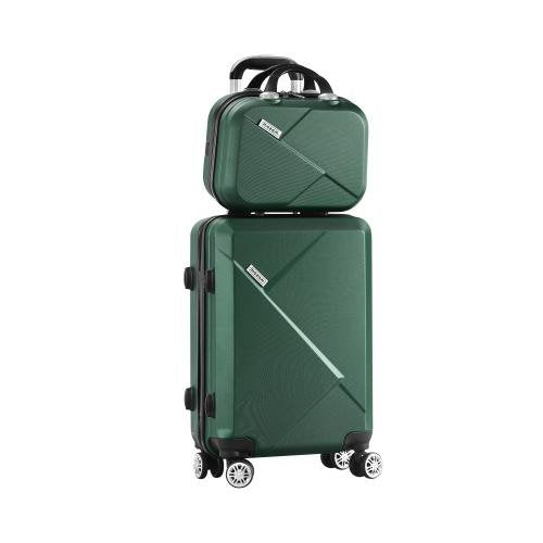 LGS-A2-2PCS-GN Mazam 2pc Carry On Luggage Set Wheeled Suitcase TSA Lock Hard Case green