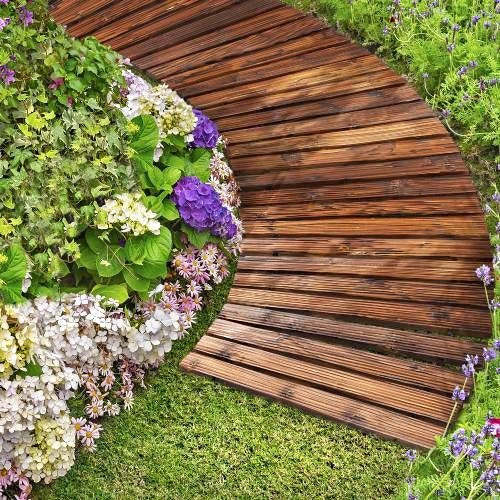 OD-WD-PWC-CA-2PC Livsip 2PC Curved Garden Wooden Pathway 8ft Roll-Out Curved Wood Walkway Backyard