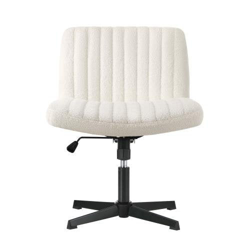 OCH-D1-CROSS-SP-WH Oikiture Mid Back Office Chair Wide Seat Sherpa White
