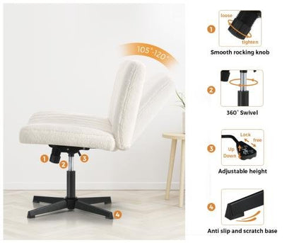OCH-D1-CROSS-SP-WH Oikiture Mid Back Office Chair Wide Seat Sherpa White