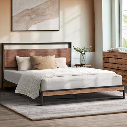 MBF-MODERN-D-BK Oikiture Metal Bed Frame Double Size Wooden
