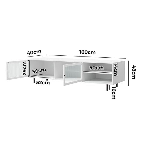 EU-UNIQ-03-WH-AB Oikiture TV Cabinet Tempered-glass Doors Storage Shelf