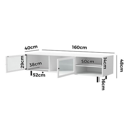 EU-UNIQ-03-WH-AB Oikiture TV Cabinet Tempered-glass Doors Storage Shelf