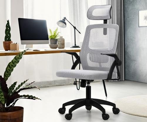 OCH-B3-MESH-BKGY Oikiture Mesh Office Chair Fabric Seat Black & Grey