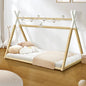 BF-W-B-TIP2-KS-WHWD Oikiture Kids Bed Frame Wooden Timber King Single Teepee House Frame Beds