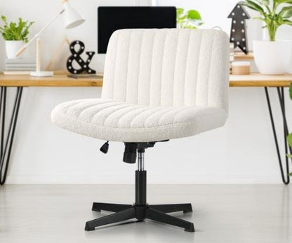 OCH-D1-CROSS-SP-WH Oikiture Mid Back Office Chair Wide Seat Sherpa White