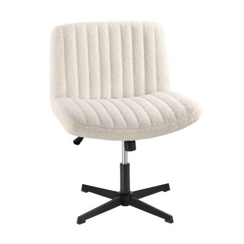 OCH-D1-CROSS-SP-WH Oikiture Mid Back Office Chair Wide Seat Sherpa White
