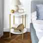 CTB-GINS-R40-WHGD Side End Table Coffee Sofa Bedside Nightstand Marble Round Dual-Tier