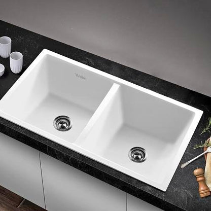 GSK-7745D-WH Welba Kitchen Sink Basin Stone Sink Bathroom Laundry Double Bowl 770mmx450mm WH