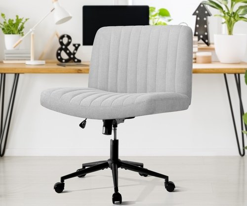 OCH-OFCROSS-GY Oikiture Mid Back Office Chair Wide Seat with Wheels Linen Grey