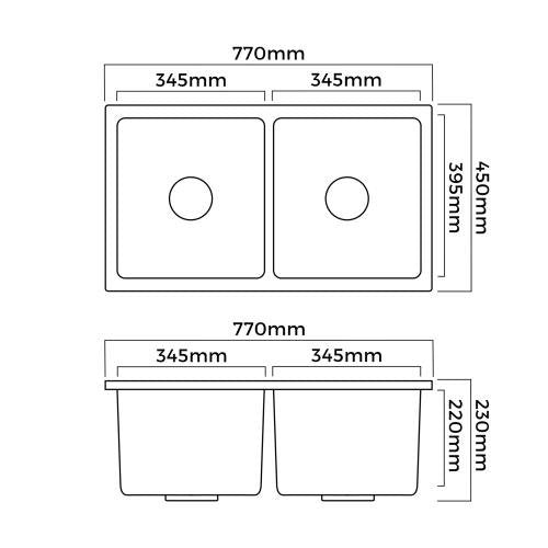 GSK-7745D-WH Welba Kitchen Sink Basin Stone Sink Bathroom Laundry Double Bowl 770mmx450mm WH