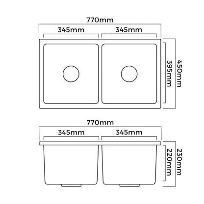 GSK-7745D-WH Welba Kitchen Sink Basin Stone Sink Bathroom Laundry Double Bowl 770mmx450mm WH