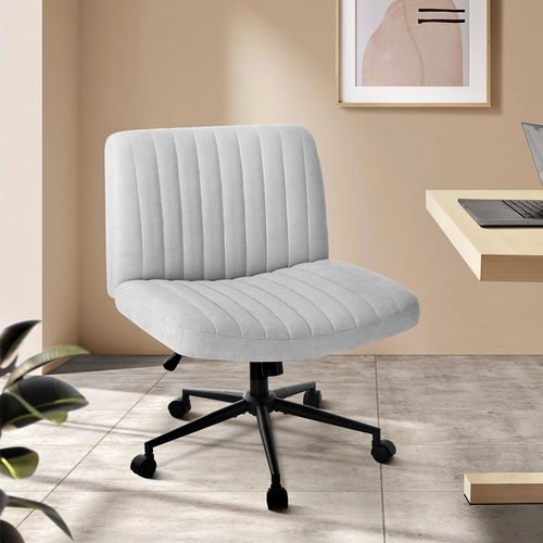 OCH-OFCROSS-GY Oikiture Mid Back Office Chair Wide Seat with Wheels Linen Grey