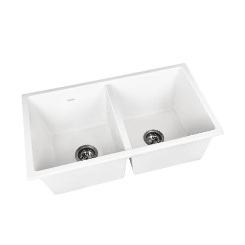 GSK-7745D-WH Welba Kitchen Sink Basin Stone Sink Bathroom Laundry Double Bowl 770mmx450mm WH