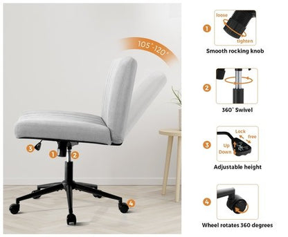 OCH-OFCROSS-GY Oikiture Mid Back Office Chair Wide Seat with Wheels Linen Grey