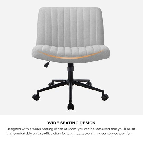 OCH-OFCROSS-GY Oikiture Mid Back Office Chair Wide Seat with Wheels Linen Grey