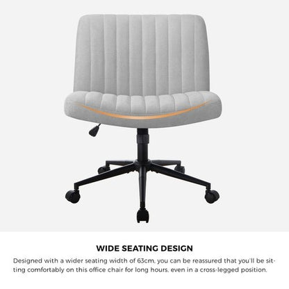 OCH-OFCROSS-GY Oikiture Mid Back Office Chair Wide Seat with Wheels Linen Grey