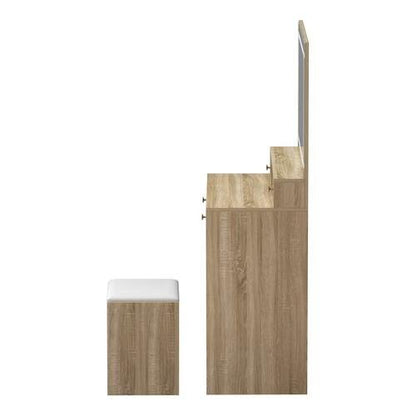 DT-ST-B23-WD-AB Oikiture Dressing Table Stool Set LED Mirror Vanity Desk with Drawers Natural