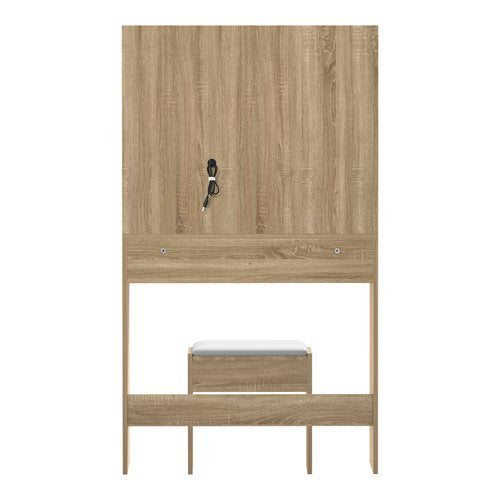 DT-ST-B23-WD-AB Oikiture Dressing Table Stool Set LED Mirror Vanity Desk with Drawers Natural