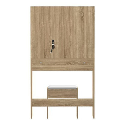 DT-ST-B23-WD-AB Oikiture Dressing Table Stool Set LED Mirror Vanity Desk with Drawers Natural