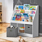 ST-KID-BINS-A43-WHGY Oikiture Kids Bookshelf Toy Box Organiser Display Shelf