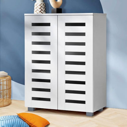 SS-AND-D2-WH Oikiture Shoes Rack Shoe Storage Cabinet Organiser Shelf 2 Doors 20 Pairs White