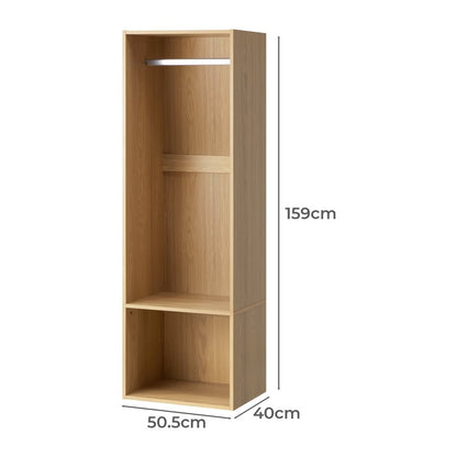 WA-MEXI-158G2-WD Oikiture Cassandra Open Wardrobe 2 Shelves Hanging Rail Natural
