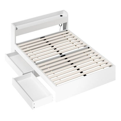 BF-MEXI-D-WH-TC-ABC DOUBLE Size White Cassandra Bed with USB Port & Drawers