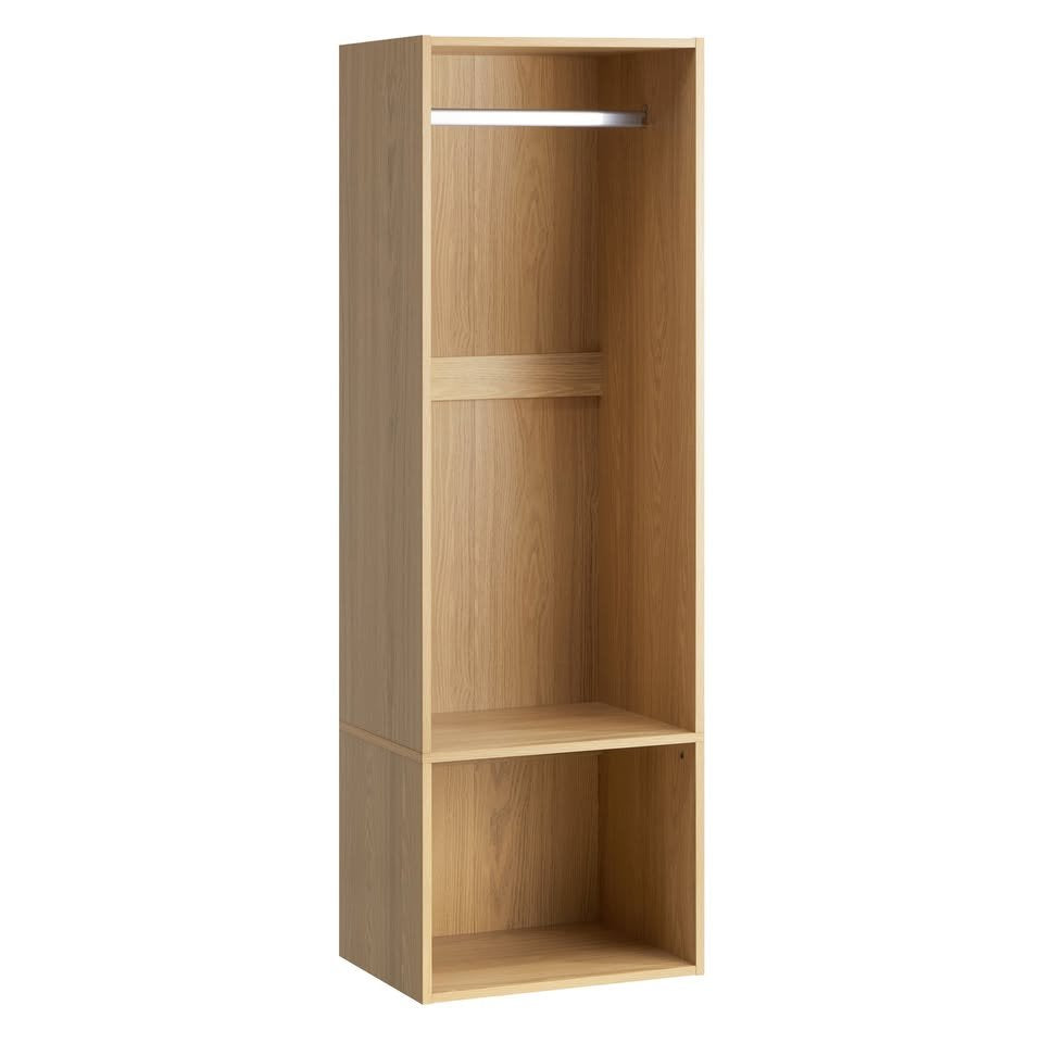 WA-MEXI-158G2-WD Oikiture Cassandra Open Wardrobe 2 Shelves Hanging Rail Natural